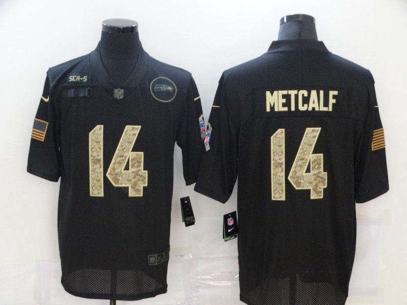 Men Seattle Seahawks 14 Metcalf Black camo Lettering 2020 Nike NFL Jersey